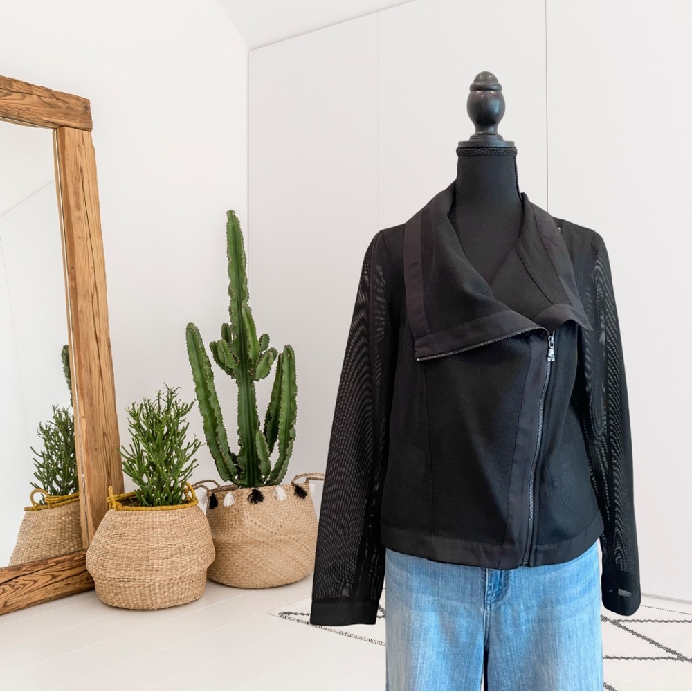 E3 by Etcetera Mesh Semi-Sheer Side Zip Moto Style Jacket